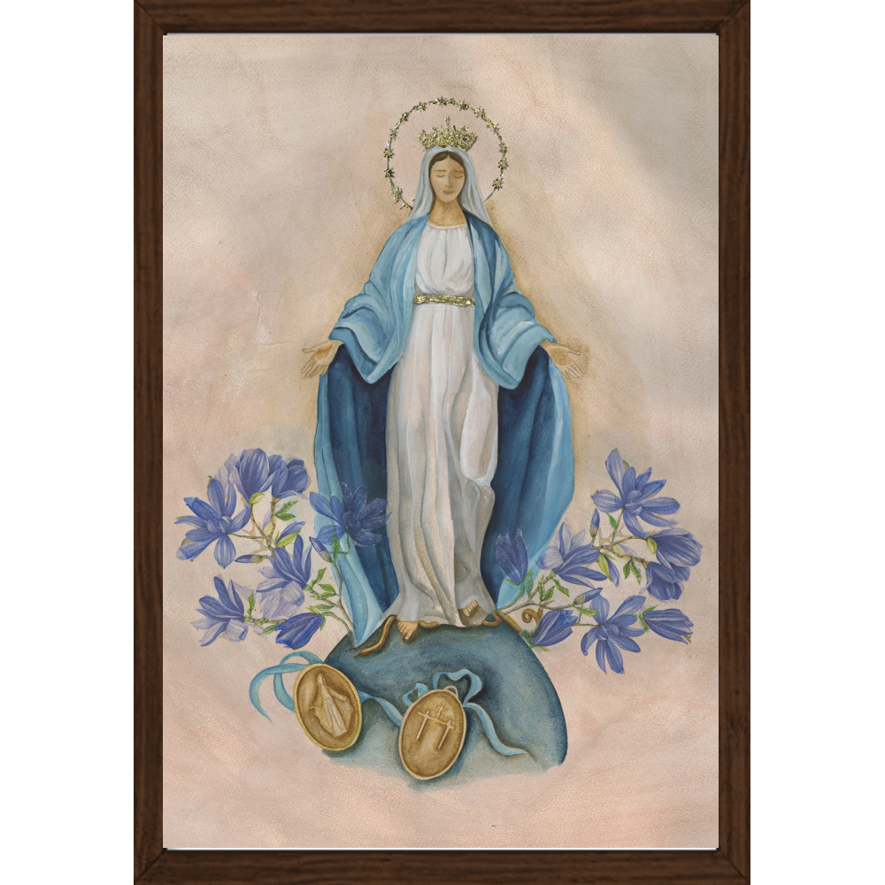 Quadro Caixa - N. Senhora das Graças - Aquarela (azul)