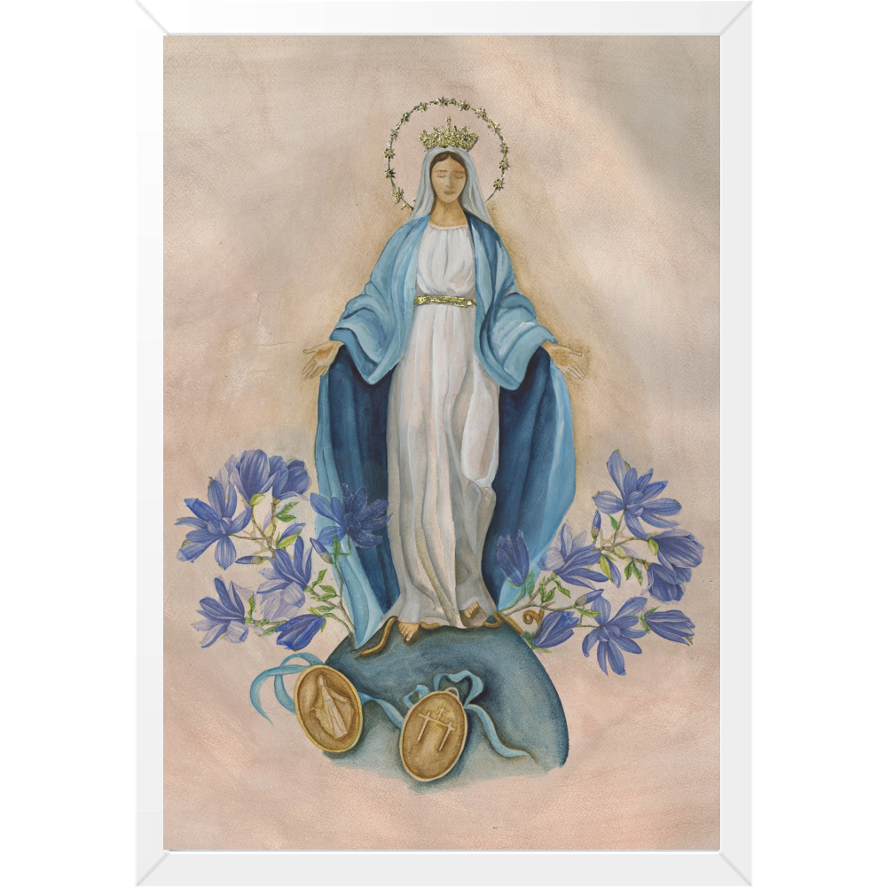 Quadro Caixa - N. Senhora das Graças - Aquarela (azul)