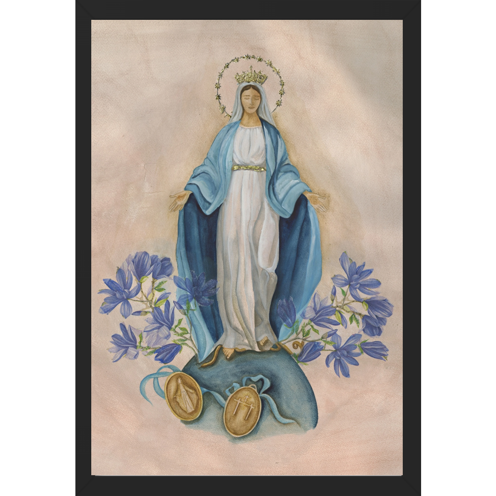 Quadro Caixa - N. Senhora das Graças - Aquarela (azul)