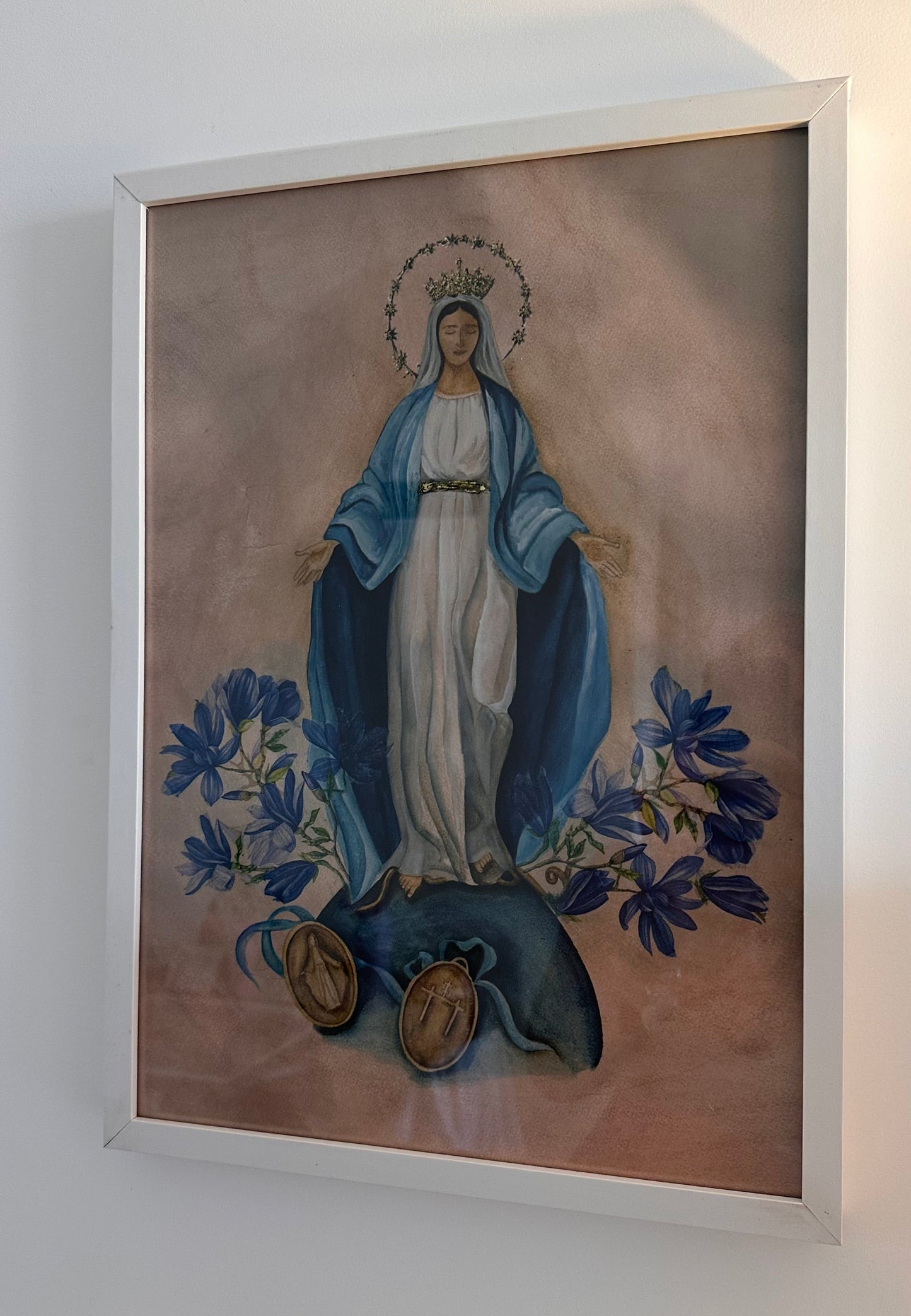 N. Senhora das Graças - Aquarela - Quadro tradicional com vidro acrílico