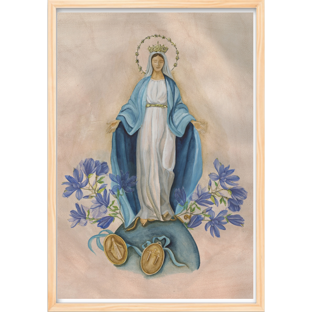 Quadro Caixa - N. Senhora das Graças - Aquarela (azul)