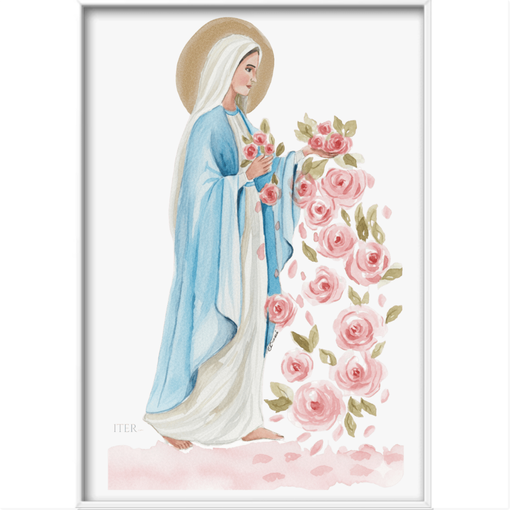 Nossa Senhora das Graças, rosa - Quadro filete com vidro acrílico
