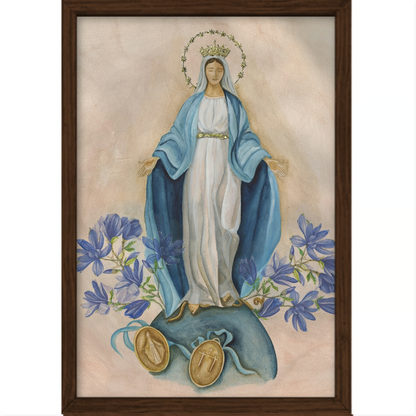 N. Senhora das Graças - Aquarela - Quadro tradicional com vidro acrílico