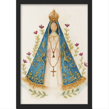 Aquarela N. Senhora Aparecida - Quadro caixa com vidro acrílico