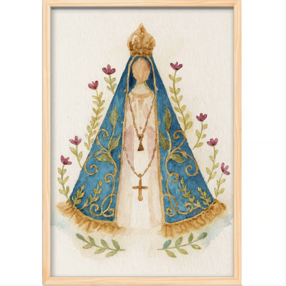 Aquarela N. Senhora Aparecida - Quadro caixa com vidro acrílico