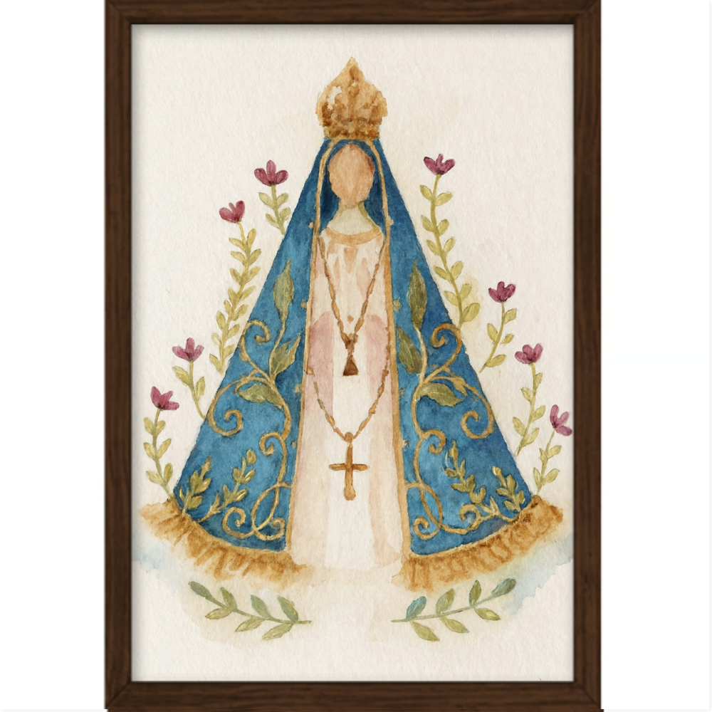 Aquarela N. Senhora Aparecida - Quadro caixa com vidro acrílico