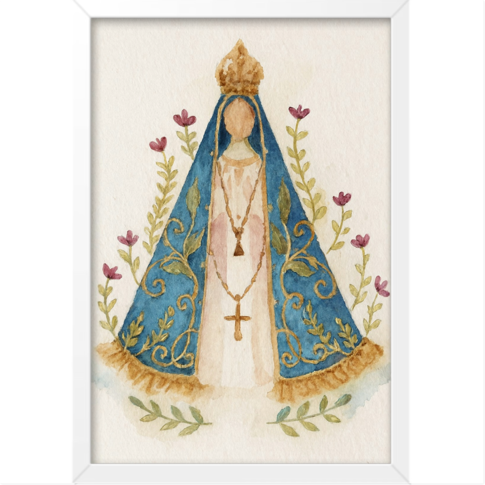 Aquarela N. Senhora Aparecida - Quadro caixa com vidro acrílico