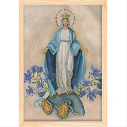 N. Senhora das Graças - Aquarela - Quadro tradicional com vidro acrílico