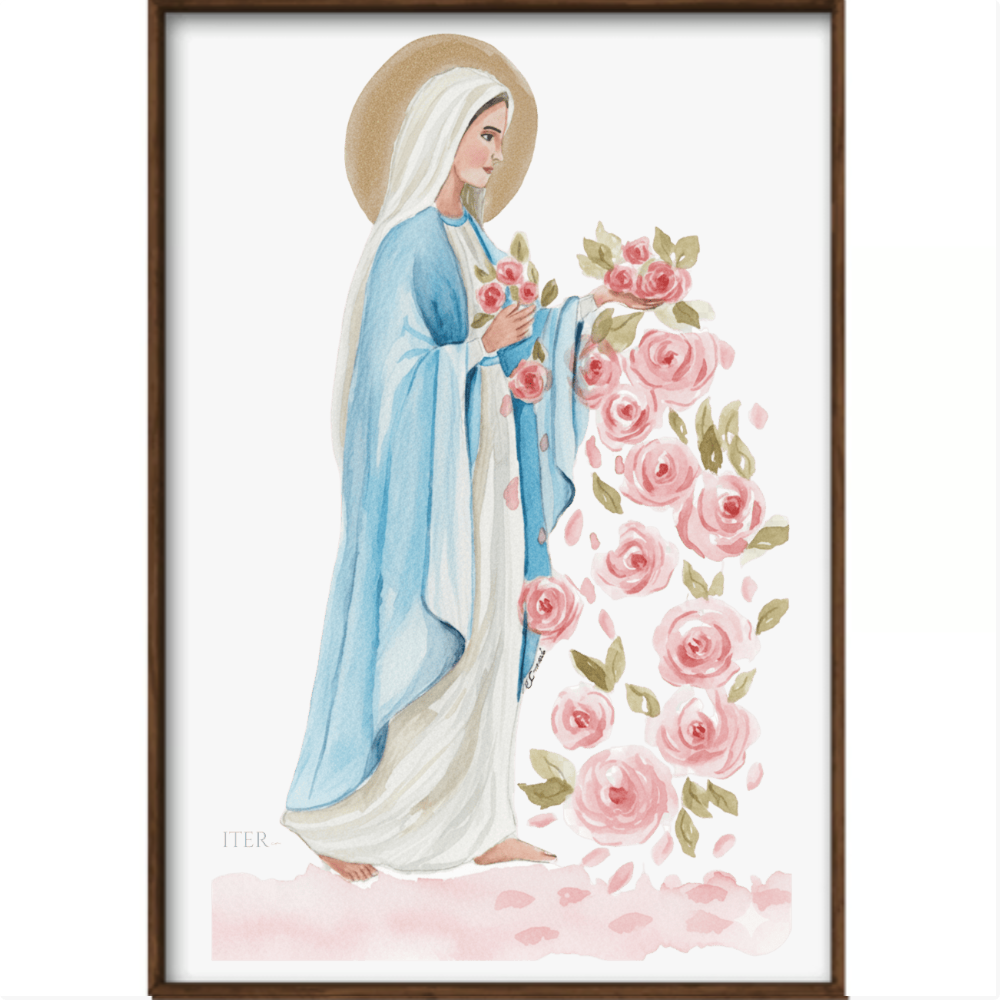 Nossa Senhora das Graças, rosa - Quadro filete com vidro acrílico