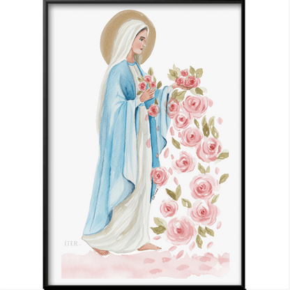 Nossa Senhora das Graças, rosa - Quadro filete com vidro acrílico