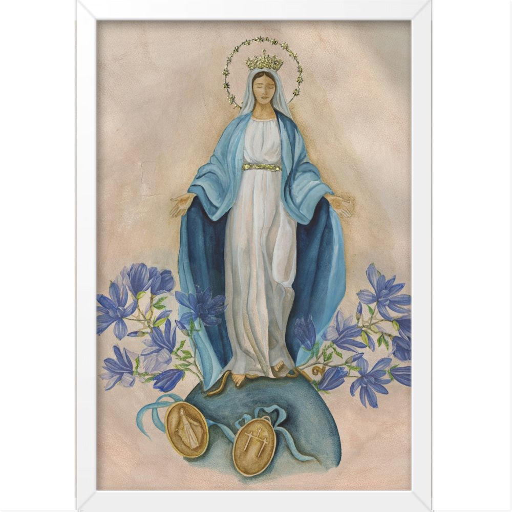 N. Senhora das Graças - Aquarela - Quadro tradicional com vidro acrílico