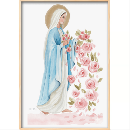 Nossa Senhora das Graças, rosa - Quadro filete com vidro acrílico