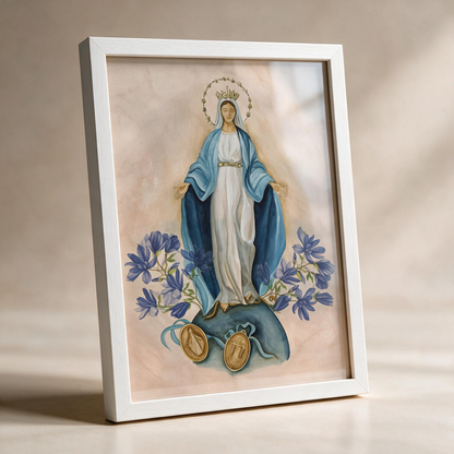 N. Senhora das Graças - Aquarela - Quadro tradicional com vidro acrílico