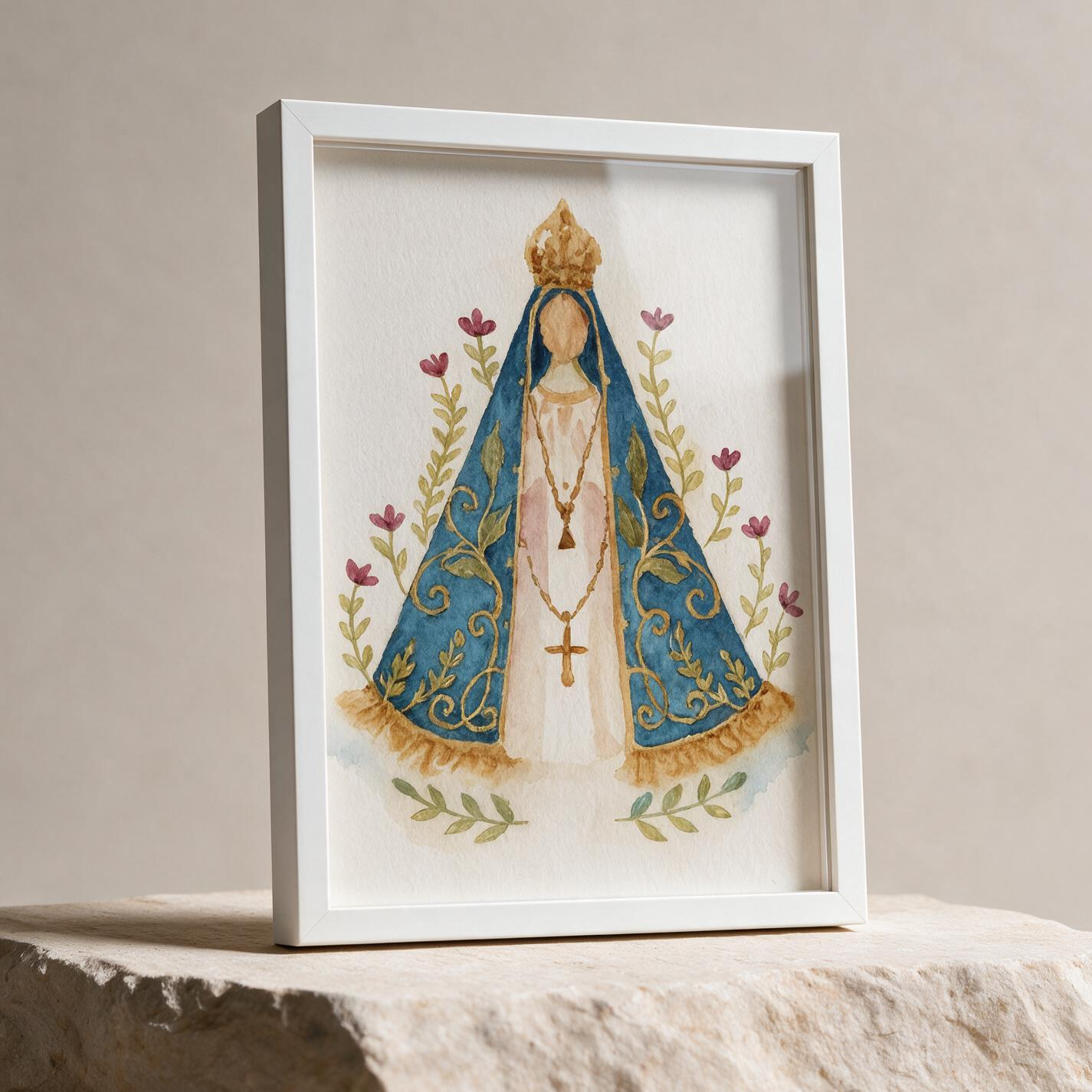 Aquarela N. Senhora Aparecida - Quadro caixa com vidro acrílico